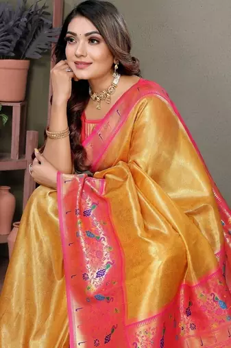 Yellow Color Pure Banarasi Tissue Silk Sarees 