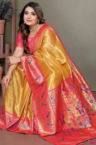 Yellow Color Pure Banarasi Tissue Silk Sarees 