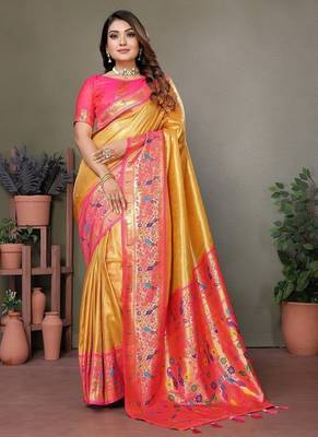Yellow Color Pure Banarasi Tissue Silk Sarees  3
