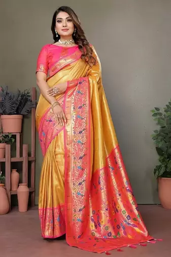 Yellow Color Pure Banarasi Tissue Silk Sarees 