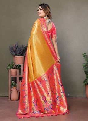 Yellow Color Pure Banarasi Tissue Silk Sarees  4