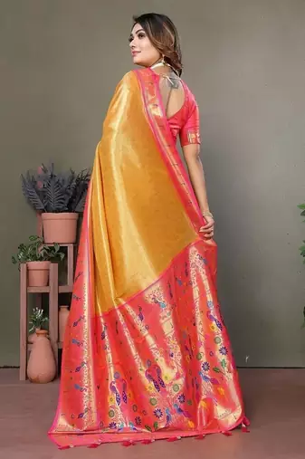 Yellow Color Pure Banarasi Tissue Silk Sarees 
