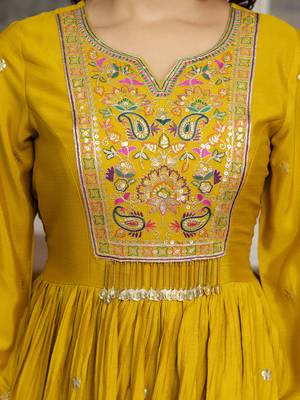 Yellow Art Silk Embroidery Sequence Work Anarkali Kurta Pant with Dupatta 4