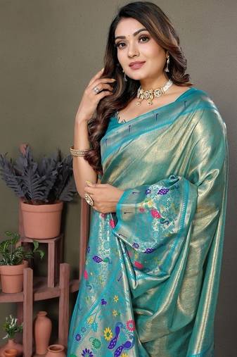 Light Green Color Pure Banarasi Tissue Silk Sarees 