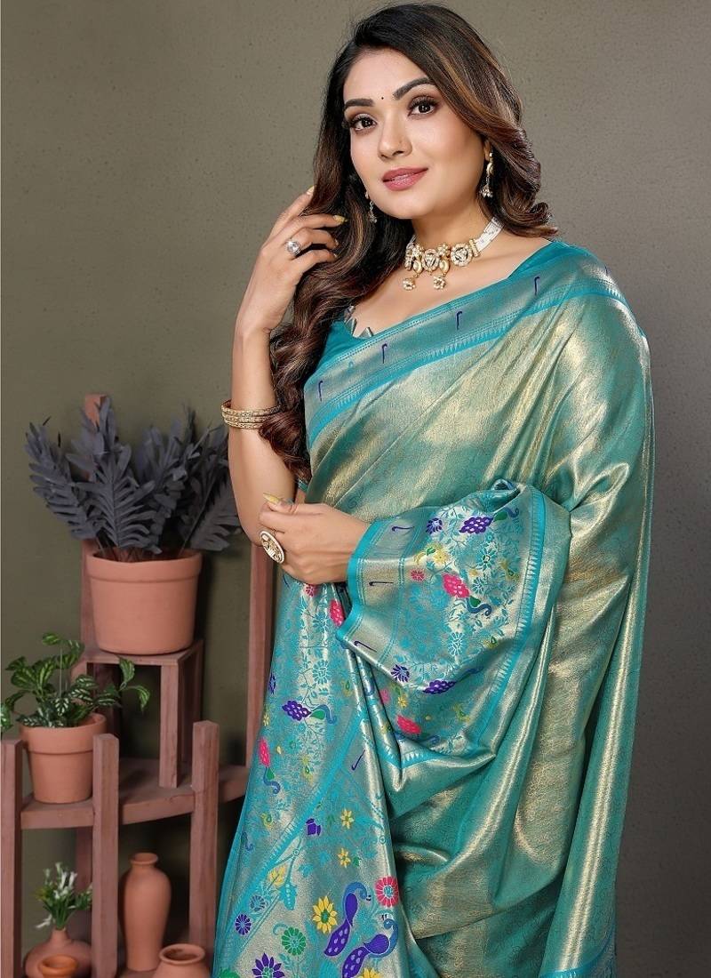 Light Green Color Pure Banarasi Tissue Silk Sarees 
