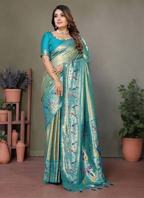 Light Green Color Pure Banarasi Tissue Silk Sarees  2