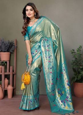 Light Green Color Pure Banarasi Tissue Silk Sarees  3