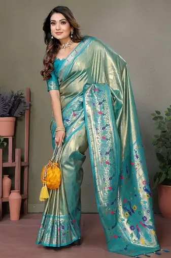 Light Green Color Pure Banarasi Tissue Silk Sarees 