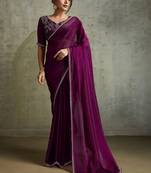 Glowing Purple Chiffon Party Wear Saree With Diamond Work Blouse
