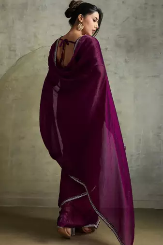 Glowing Purple Chiffon Party Wear Saree With Diamond Work Blouse