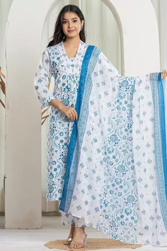 printed kurta pant with dupatta