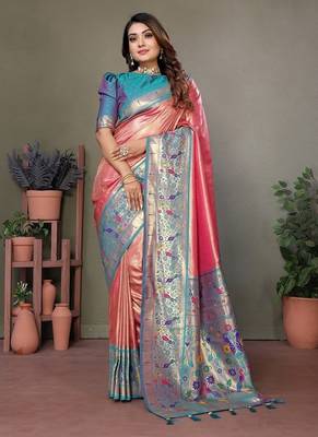 Light Pink Color Pure Banarasi Tissue Silk Sarees  2