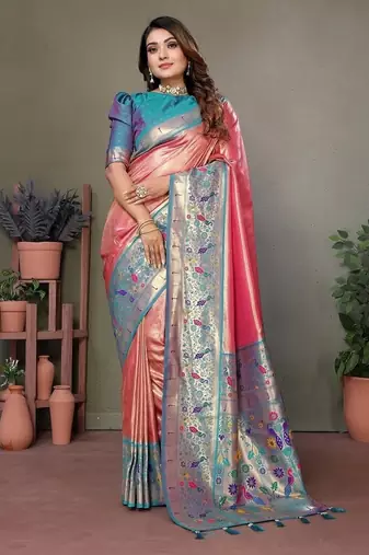 Light Pink Color Pure Banarasi Tissue Silk Sarees 