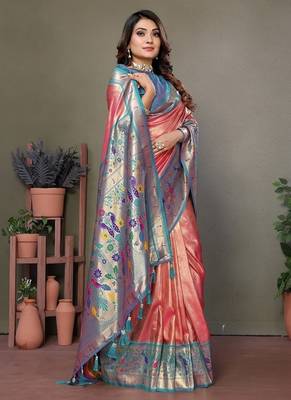 Light Pink Color Pure Banarasi Tissue Silk Sarees  3