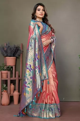Light Pink Color Pure Banarasi Tissue Silk Sarees 