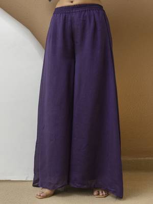 Purple Art Silk Embroidery Crop Top With Palazzo And Shrug Set Ethnic Salwar Suit 5