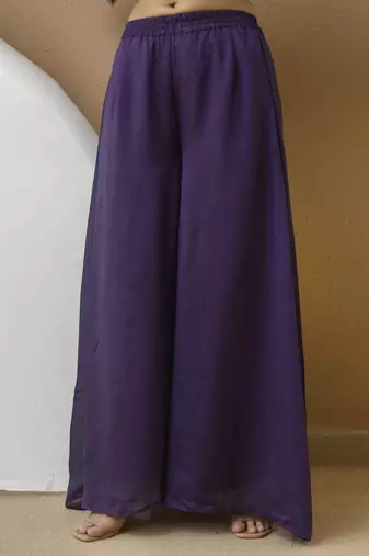 Trendmalls Purple Art Silk Embroidery Crop Top With Palazzo And Shrug Set Ethnic Salwar Suit