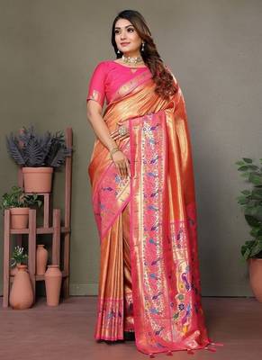 Orange Color Pure Banarasi Tissue Silk Sarees  2