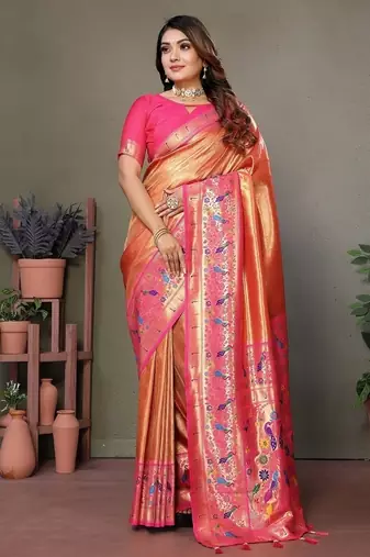 Orange Color Pure Banarasi Tissue Silk Sarees 