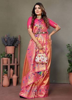 Orange Color Pure Banarasi Tissue Silk Sarees  3