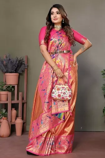 Orange Color Pure Banarasi Tissue Silk Sarees 