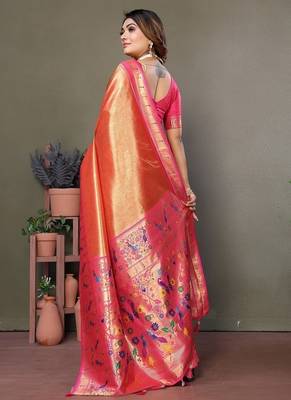 Orange Color Pure Banarasi Tissue Silk Sarees  4