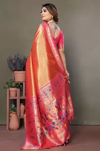 Orange Color Pure Banarasi Tissue Silk Sarees 