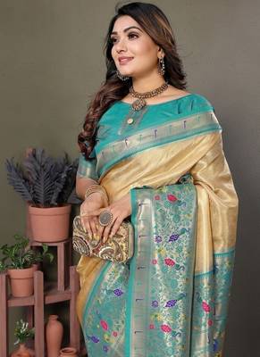 Light Yellow Color Pure Banarasi Tissue Silk Sarees  1
