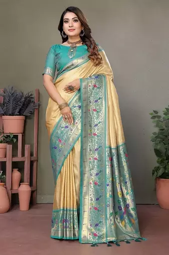 Light Yellow Color Pure Banarasi Tissue Silk Sarees 