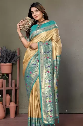 Light Yellow Color Pure Banarasi Tissue Silk Sarees 