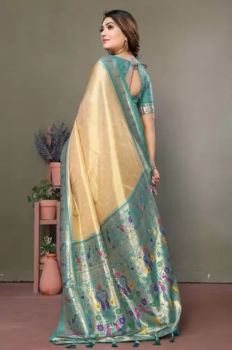 Light Yellow Color Pure Banarasi Tissue Silk Sarees 