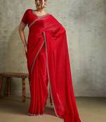 Fantastic Red Chiffon Wedding Wear Saree With Diamond Work Blouse