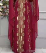 Maroon Embroidered Stitched Kaftan with Heavy Golden Work & Matching Belt