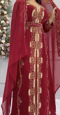 Maroon Embroidered Stitched Kaftan with Heavy Golden Work & Matching Belt 2