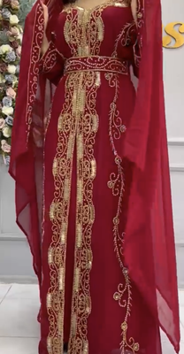 Maroon Embroidered Stitched Kaftan with Heavy Golden Work & Matching Belt 3