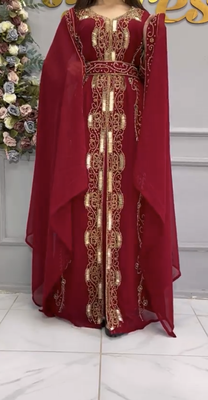 Maroon Embroidered Stitched Kaftan with Heavy Golden Work & Matching Belt 4