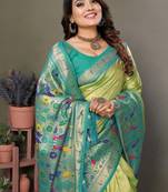 Parrot Green Color Pure Banarasi Tissue Silk Sarees 