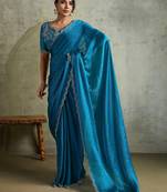 Fabulous Blue Chiffon Festive Wear Saree With Diamond Work Blouse