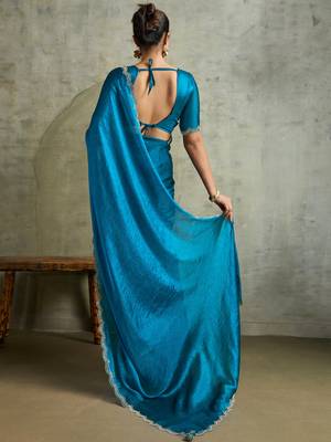 Fabulous Blue Chiffon Festive Wear Saree With Diamond Work Blouse 5