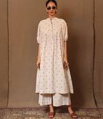 White printed cotton long kurta