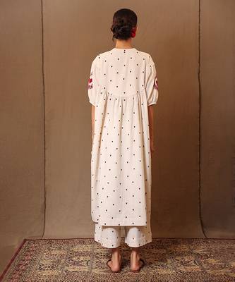 White printed cotton long kurta 2