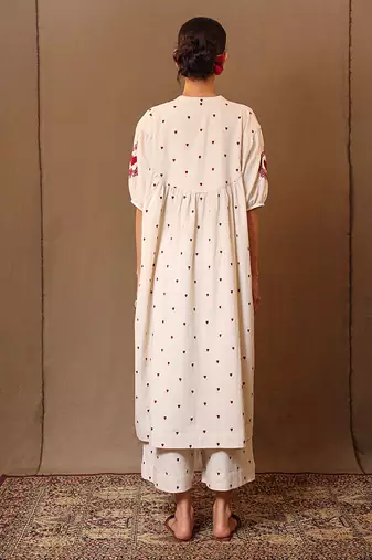 White printed cotton long kurta