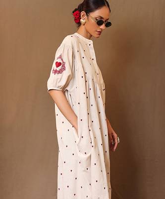 White printed cotton long kurta 3