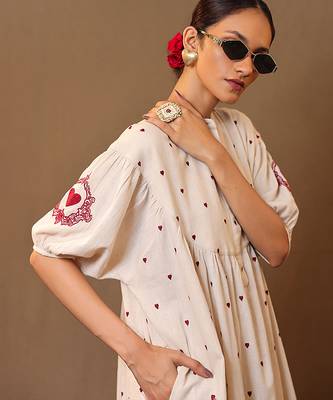White printed cotton long kurta 4