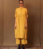 Yellow printed cotton long kurta