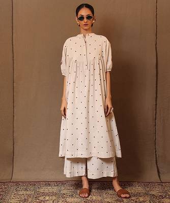 White printed cotton kurta set 1