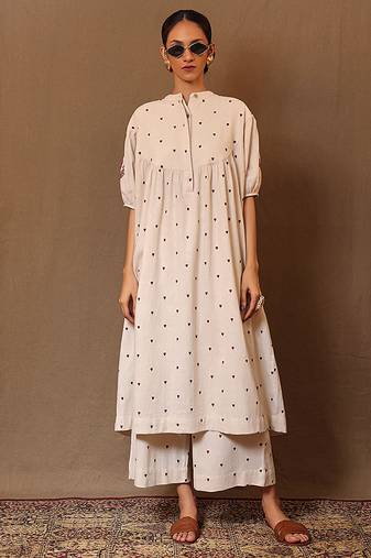 White printed cotton kurta set