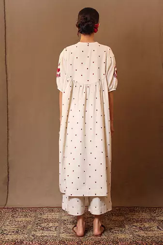 White printed cotton kurta set