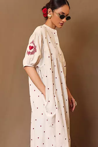 White printed cotton kurta set