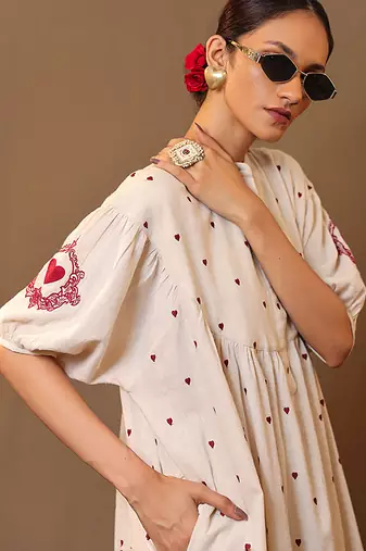White printed cotton kurta set